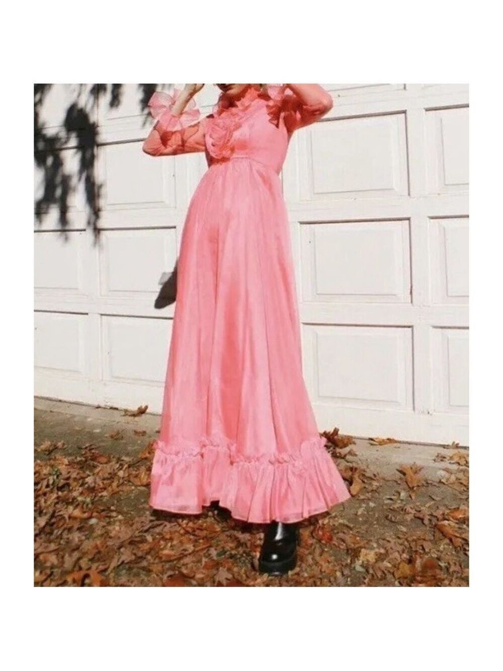 Vintage EMMA DOMB pink sz small maxi dress formal gown ruffles lined bubblegum